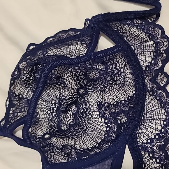 NWT Thistle and Spire Kane V-Wire Chantilly Lace Navy Bra Coquette Sexy Regency - Picture 2 of 6